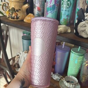 Starbucks 24oz Valentines Day Pink Sweater Knit Tumbler